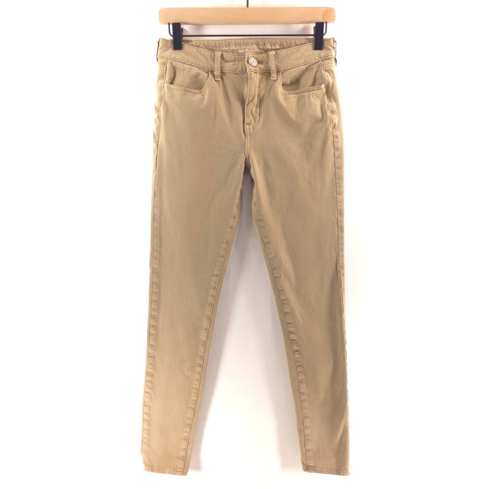 American Eagle Women Pants Skinny 6 Tan Khaki Mid Rise Stretch Casual‎ 29x27